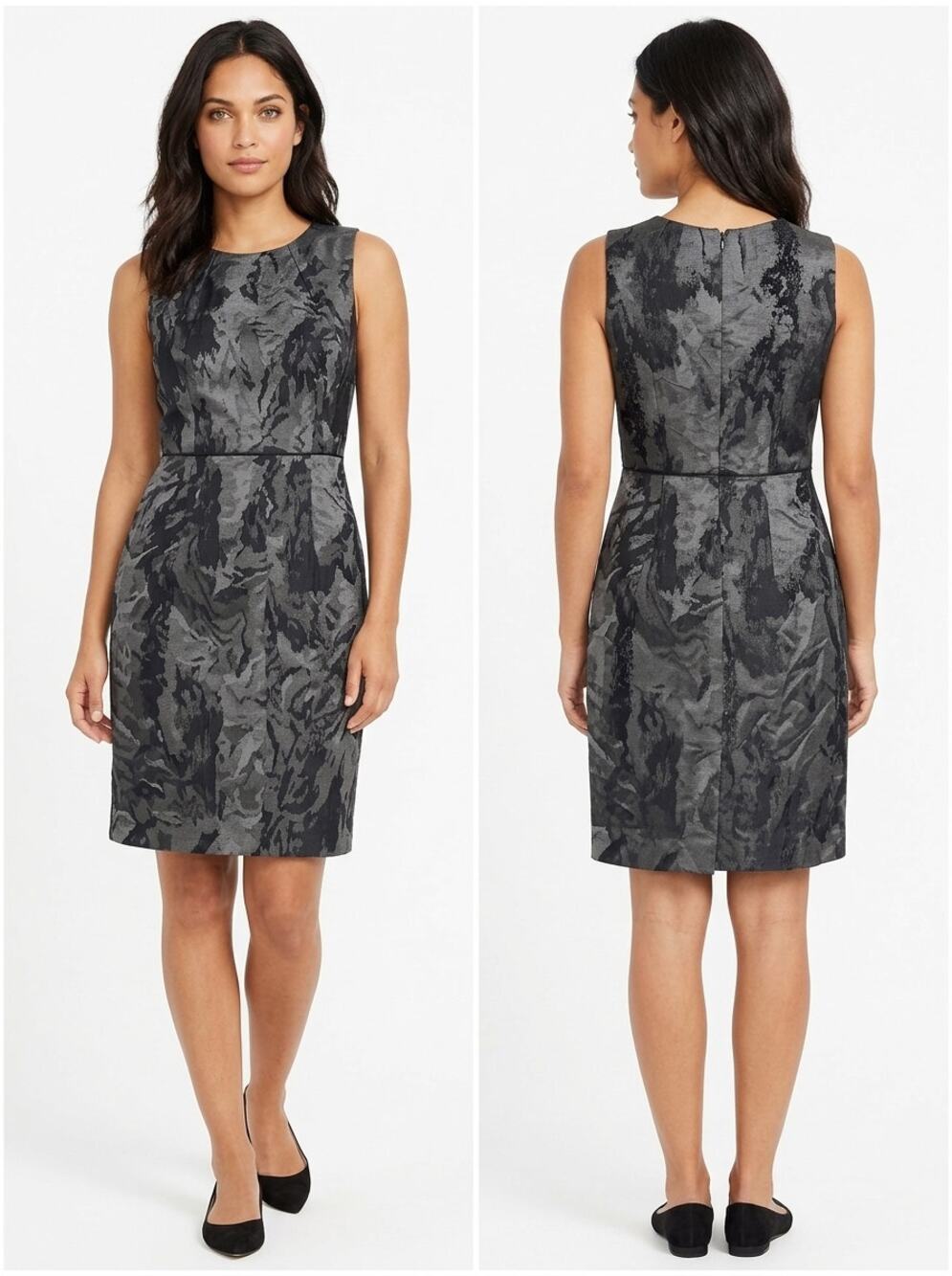 Loft Gray Sheath Knee Length Lined Abstract Dress Women Size 6P